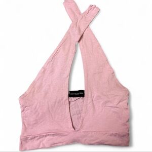 PLT Pink Ribbed Cross-Front Halter Crop Top Sz 4